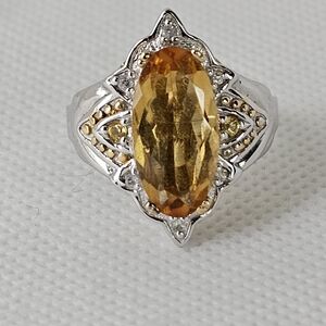 Genuine Citrine & Yellow Sapphire Ring Palladium Sterling Silver & 24k Size 7.5